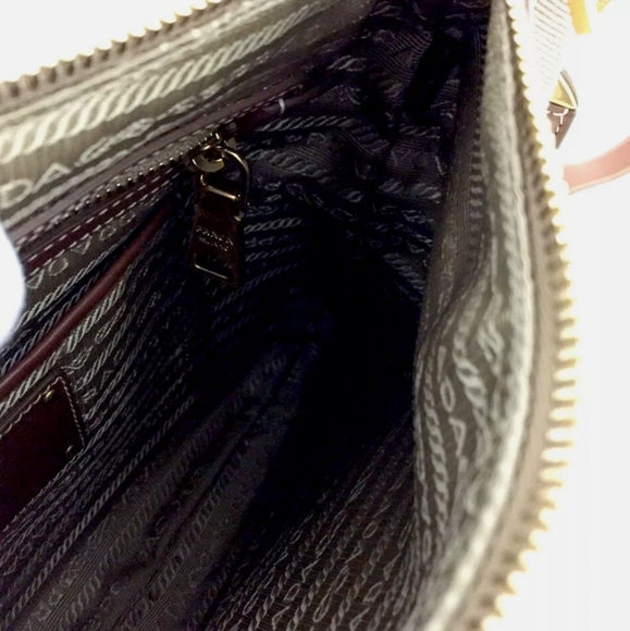 PRADA JACQUARD LOGO CANVAS BEIGE LEATHER SHOULDER BAG/R3364 - Picture 13 of 15